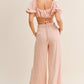 MABLE Cut Out Drawstring Crop Top and Belted Pants Set